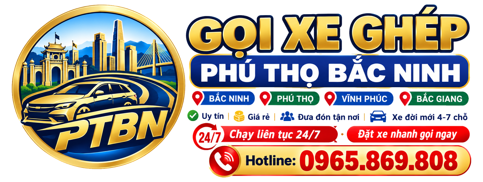 Gọi Xe Ghép Giá Rẻ Bắc Ninh – Phú Thọ – Bắc Giang – Vĩnh Phúc
